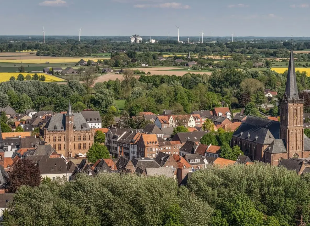 Panorama von Kalkar mit Kirche und Rathaus