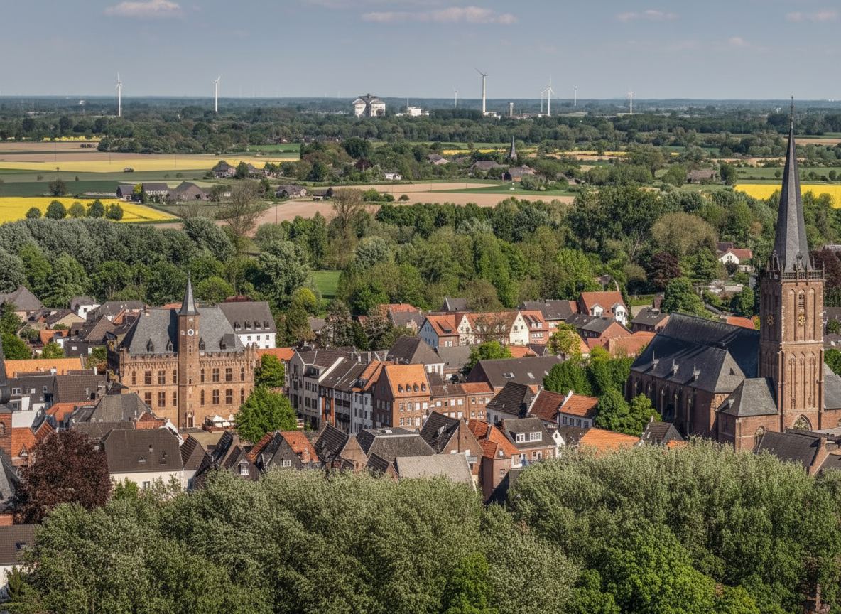 Panorama von Kalkar mit Kirche und Rathaus